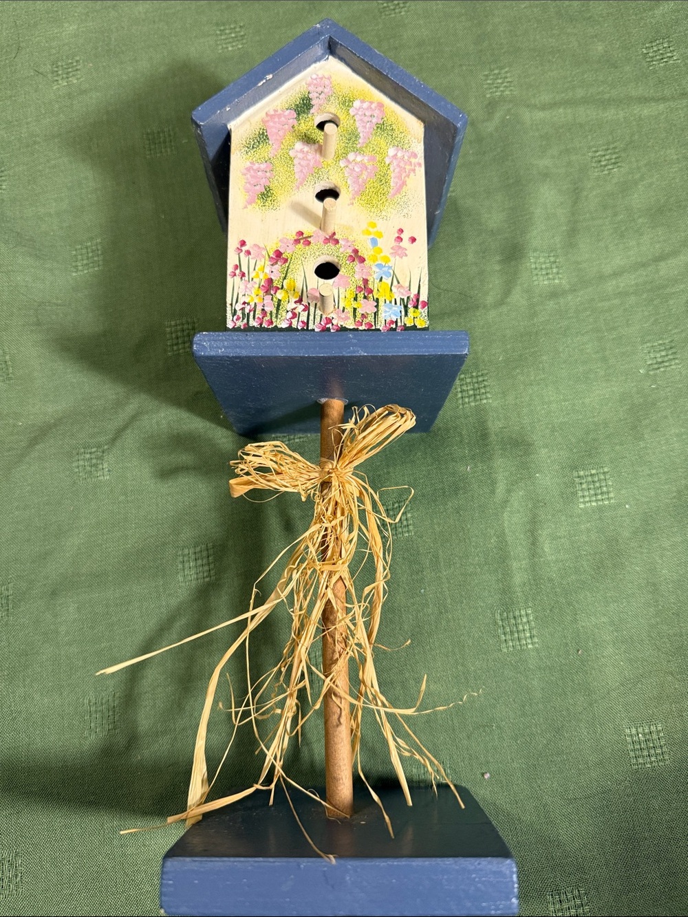 Hand-Painted Blue Wooden Decorative Birdhouse size in pics